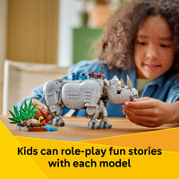 Thumbnail for LEGO Creator 3 in 1 Wild Animals: Majestic Rhino with Birds Building Toys for Kids - Safari Pretend Play Toys for Girls & Boys, Ages 9+ - Gift for Birthdays - 31171