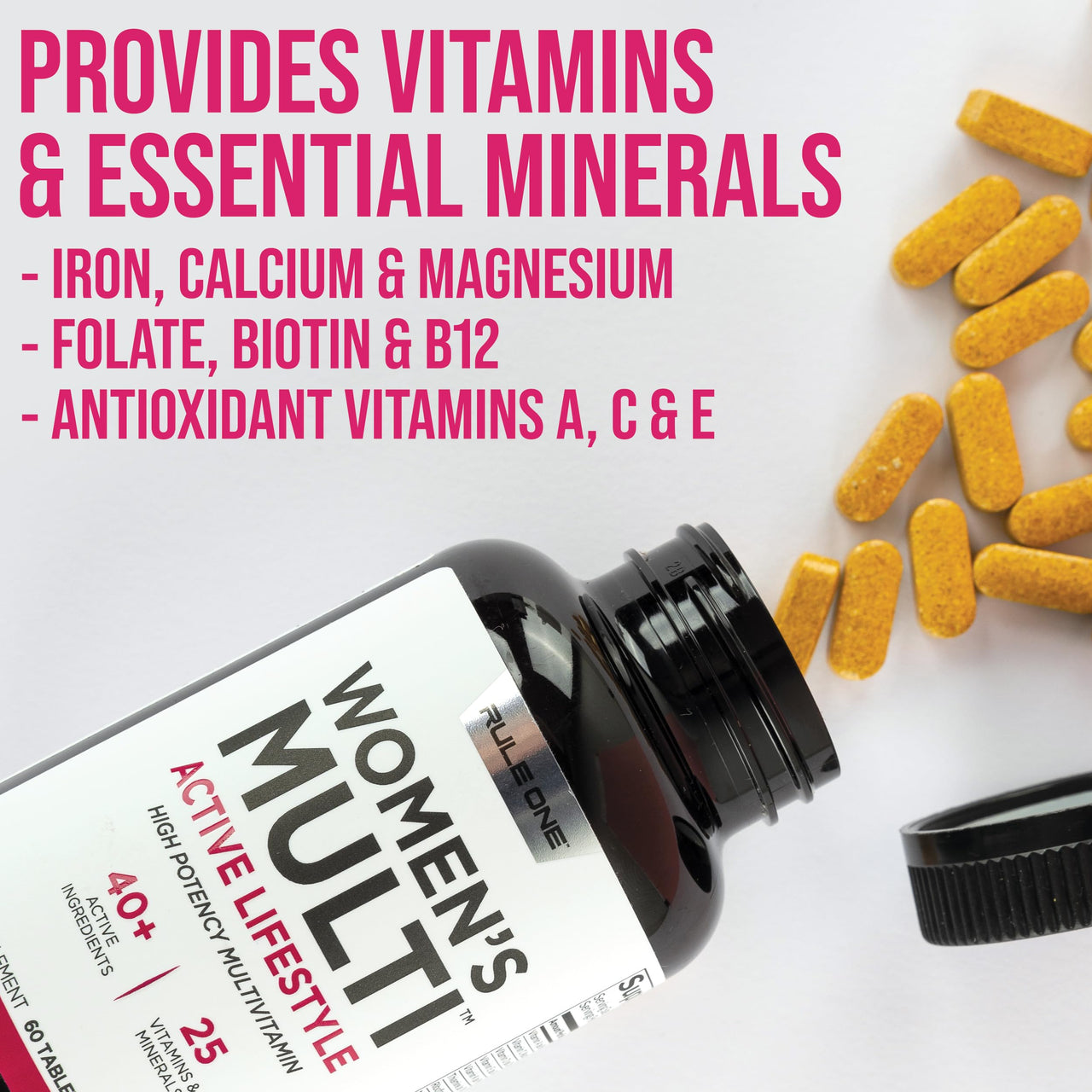 Rule 1 Proteins Women's Multi - Women's Daily Vitamins, Essential Minerals, Superfoods, and Botanical Extracts for Active Lifestyles and Wellness Support (60 Tablets, 30 Day Supply)