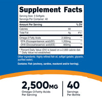 Thumbnail for Nutricost Omega 3 Fish Oil - 2500MG, 120 Softgels (40 Serv) - Fish Oil, Wild Caught! 1200mg EPA 850mg DHA - Non-GMO, Gluten Free