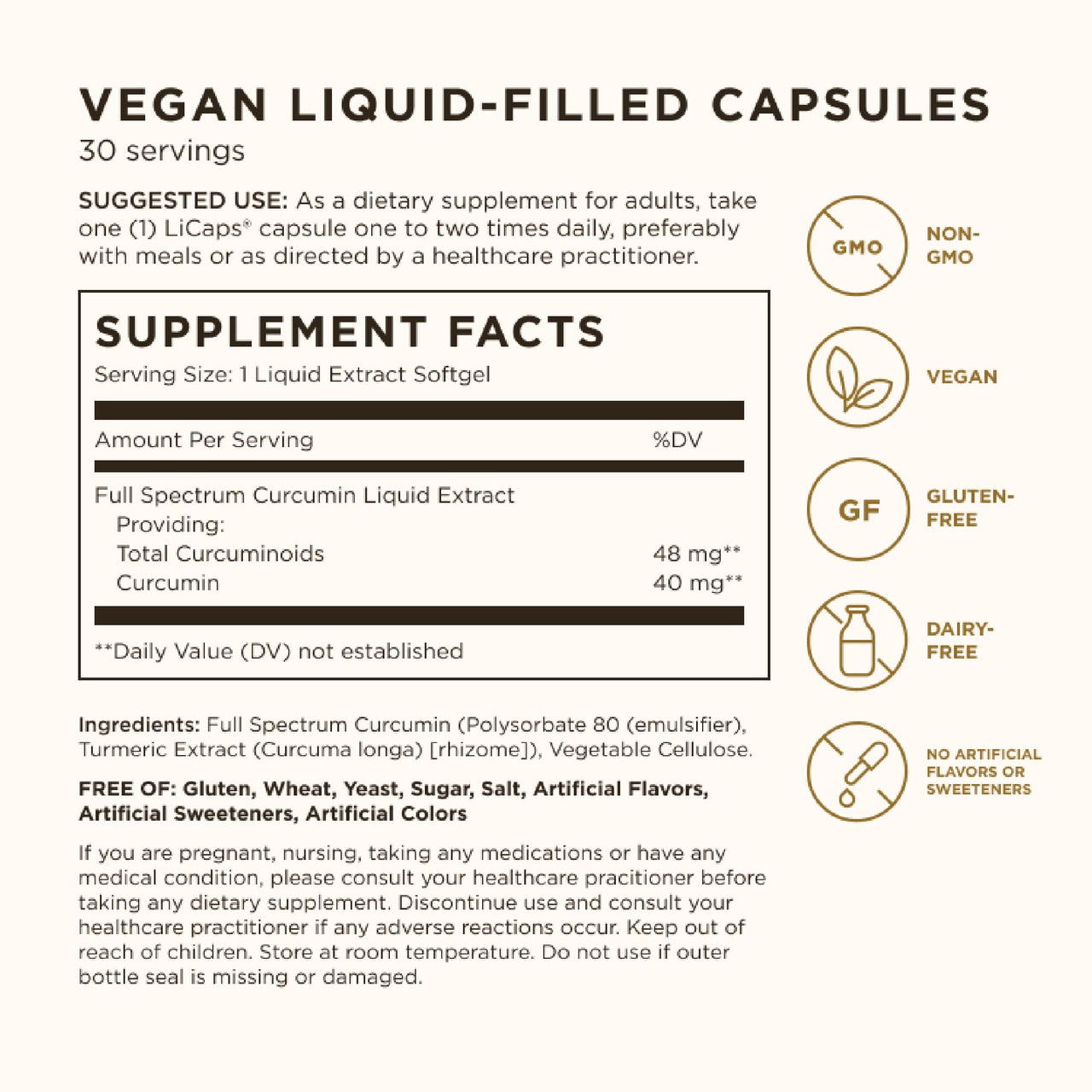 Solgar Full Spectrum Curcumin - 30 LiCaps - Superior Absorption - Brain, Joint & Immune Health - Non-GMO, Vegan, Gluten Free, Dairy Free - 30 Servings