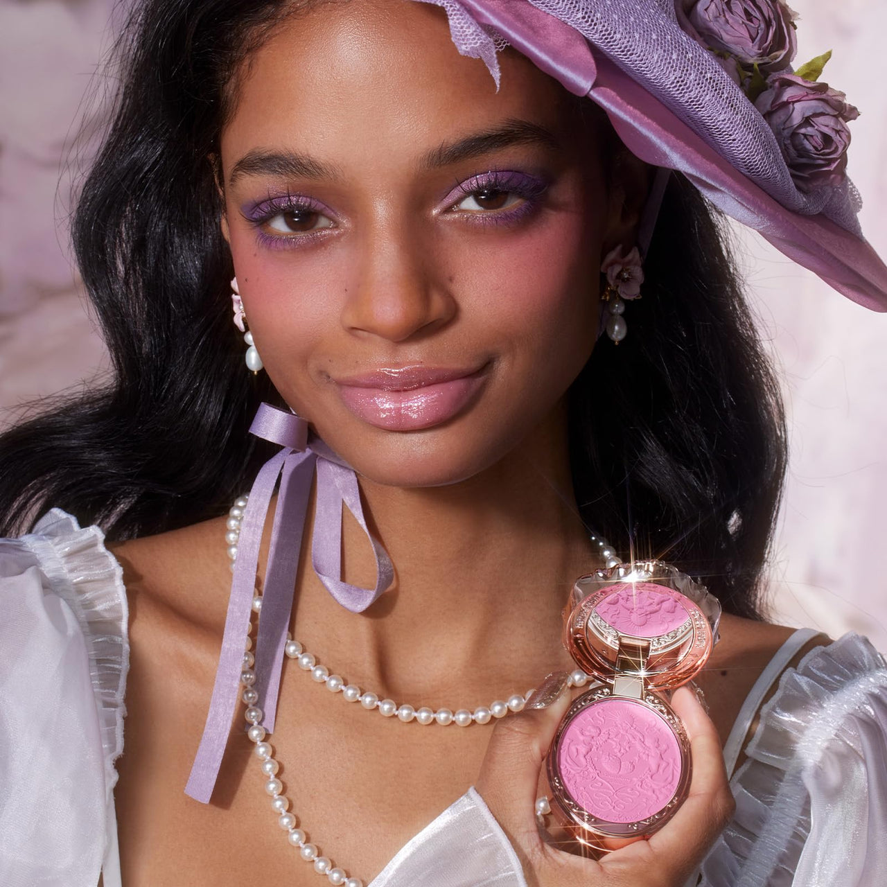 Flower Knows Strawberry Rococo Embossed Blush,Mauve Berry Rose Matte Powder Blush for Cheeks,Buildable & Blendable Face Makeup,Long-Lasting Cute Make Up for Women & Girls,0.16 Oz(G02 Little Cranberry)
