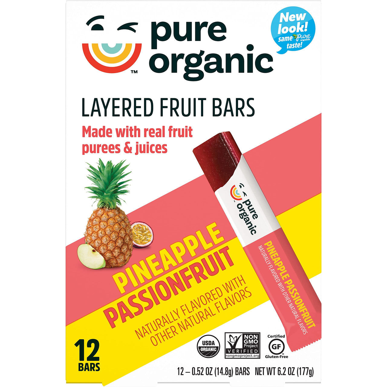 Pure Organic Layered Fruit Bars, Gluten Free, Vegan Fruit Snacks, Pineapple Passionfruit (2 Boxes, 24 Bars) (Pack of 2)