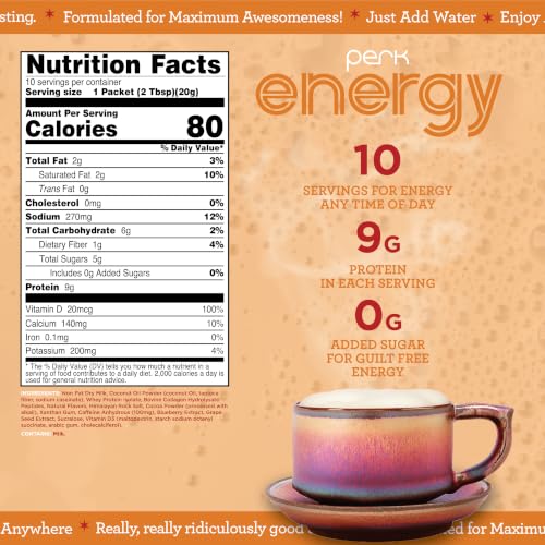 Image 2 of Perk Energy Drink Mix (Vanilla Caramel Steamer) 10 Stick Packs, Gluten-Free