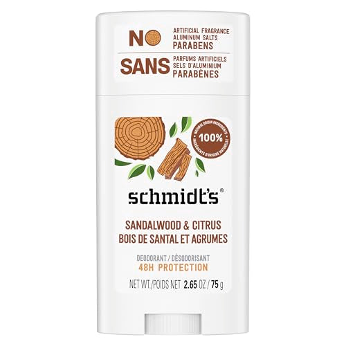 Image 1 of 2.6 Ounce (Pack of 1) for the product Schmidt's Aluminum-Free Vegan Deodorant Sandalwood & Citrus 2.65 oz