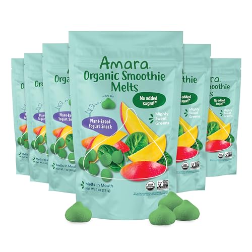 Image 1 of Default Title for the product Amara Smoothie Melts - Mighty Sweet Greens - Baby Snacks Made With Fruits and Vegetables - Healthy Toddler Snacks For Your Kids Lunch Box - Organic Plant Based Yogurt Melts - 6 Resealable Bags