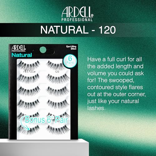 Image 3 of Ardell Natural Lashes 120, Natural Look Wispy Strip False Eyelashes, 6 Pair