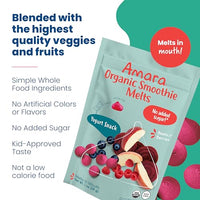Thumbnail for Image 6 of Amara Smoothie Melts - Beets n' Berries- Organic Baby Snacks w/ Fruits & Veggies - Plant Based Yogurt Melts - Healthy Toddler Snack - Activity Book Included - Enjoy From 10+ Mos - 6 Resealable Bags