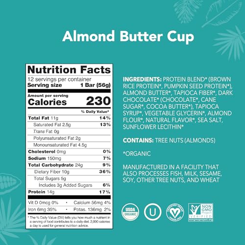 Image 2 of ALOHA Organic Plant Based Protein Bars | Almond Butter Cup, 12 Ct, 5g Sugar
