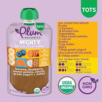 Thumbnail for Image 3 of Plum Organics +12 Months Organic Baby Food - Banana, Blueberry, Sweet Potato, Carrot, Yogurt & Millet - Non-GMO - On-The-Go Pouches for Baby & Toddler - Quality Tested Ingredients - 4 oz (Pack Of 12)