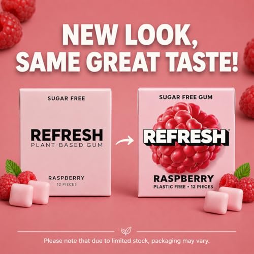 Image 3 of Refresh Gum Raspberry Natural Sugar-Free Xylitol Chewing Gum 12 Pack