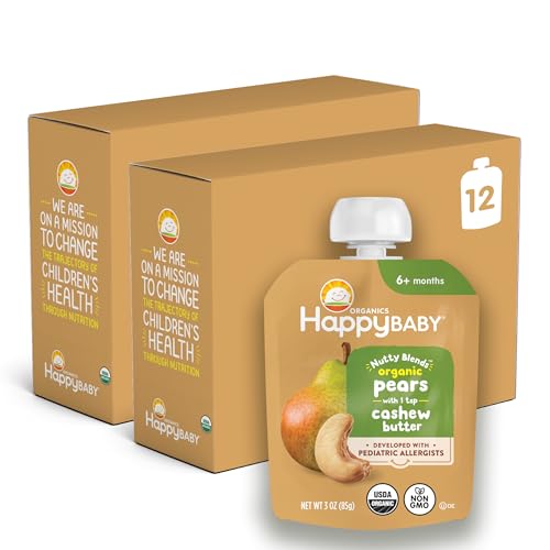 Image 4 of Pears & Cashew Butter / Pack of 12 (3 oz each) for the product Happy Baby Nutty Blends Stage 2 Baby Food Pouches