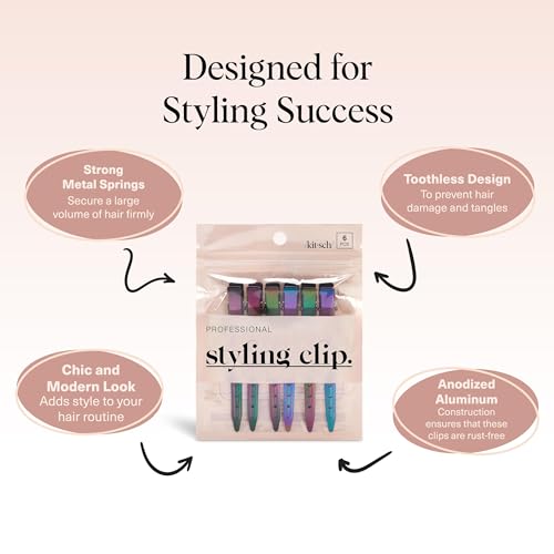 Image 4 of Kitsch Professional Alligator Clips for Hair Styling - Iridescent, 6 Pcs
