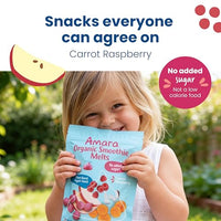 Thumbnail for Image 3 of Amara Smoothie Melts - Carrot Raspberry - Baby Snacks Made With Fruits and Vegetables - Healthy Toddler Snacks For Your Kids Lunch Box - Organic Plant Based Yogurt Melts - 6 Resealable Bags