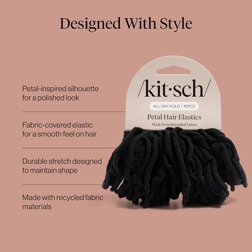 Image 4 of Kitsch Petal Hair Ties No Damage - Black, 10pcs