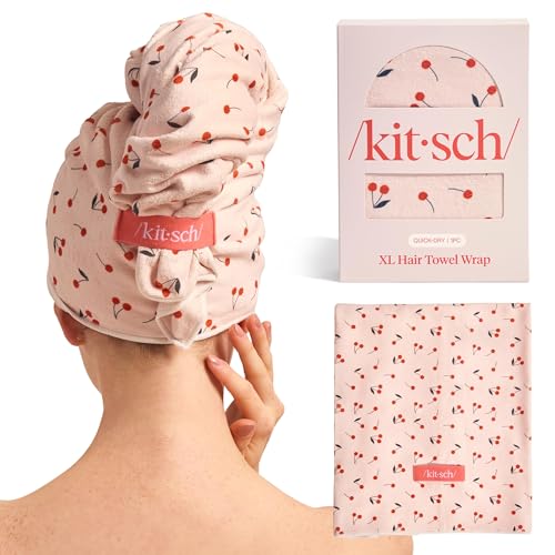 Image 2 of Cherry Print for the product Kitsch XL Microfiber Hair Towel Wrap for Women