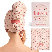 Thumbnail for Image 2 of Cherry Print for the product Kitsch XL Microfiber Hair Towel Wrap for Women