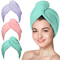 Thumbnail for Image 5 of Green, Pink, Purple - 3 Pack / Large for the product Hicober Microfiber Hair Towel Wrap for Women