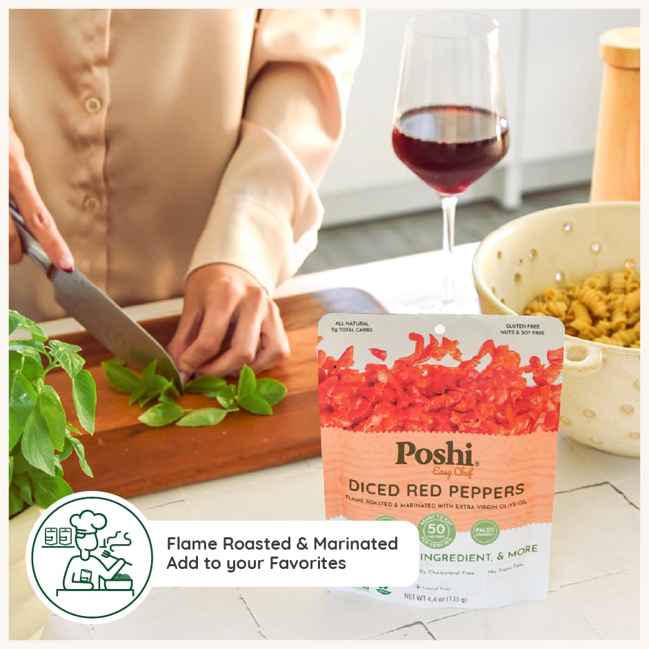 Image 4 of Poshi Diced Red Peppers, Fire-Roasted, Ready-to-Use, 4.4 oz (Pack of 6)