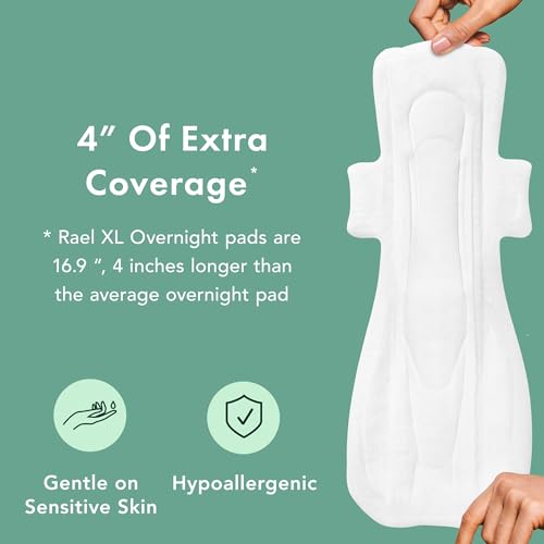 Image 4 of Rael Organic Cotton Cover Sanitary Pads for Women (XL Overnight, 24 Ct)