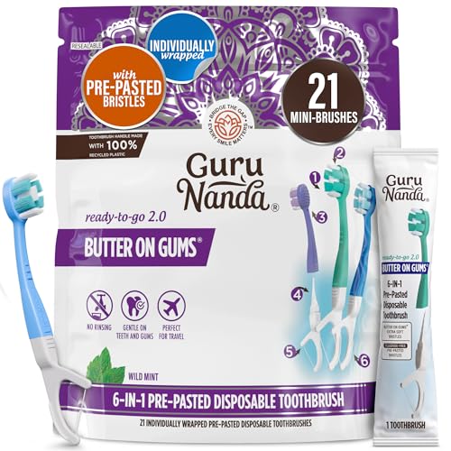 Image 1 of 21 Count (Pack of 1) for the product GuruNanda Disposable Travel Toothbrush 2.0