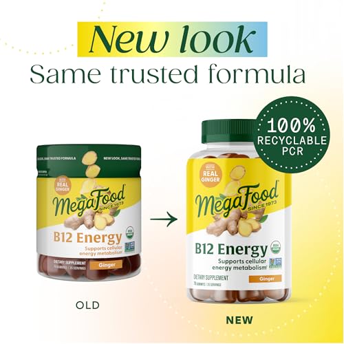 Image 2 of MegaFood Vitamin B12 Energy Gummies, USDA Organic, Ginger, 70 Gummies