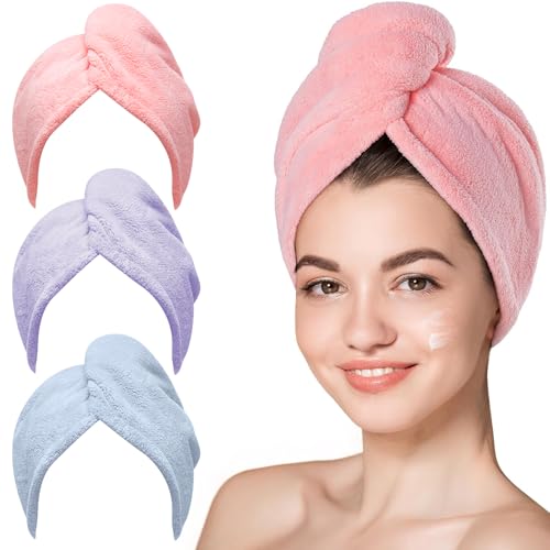 Image 12 of Pink,blue,purple / Large for the product Hicober Microfiber Hair Towel Wrap for Women