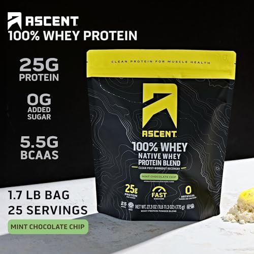 Image 2 of Ascent 100% Whey Protein Powder, Mint Chocolate Chip, 1.7 lb
