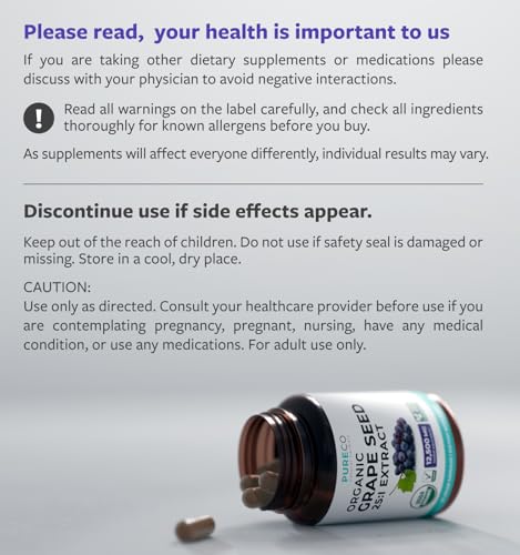 Image 8 of PURE CO USDA Organic Grape Seed Extract - High Potency 25:1 Grapeseed Supplement with 12,500mg Herbal Equivalent Strength - Antioxidant Support - Vegan & Non-GMO