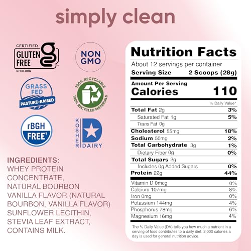 Image 2 of simply tera's Pure Whey Protein Powder - Grass Fed Vanilla Whey Protein Powder, Clean, Made Without Artificial Sweeteners, Non-GMO, Kosher, rBGH-Free, Soy-Free - 12 Oz.