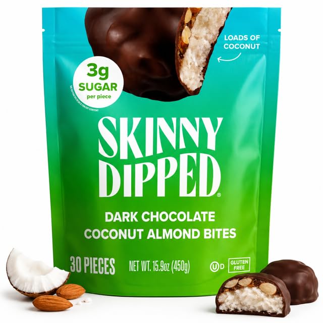 Image 2 of SKINNYDIPPED Dark Chocolate Coconut Almond Bites, 450g, 30 Pieces