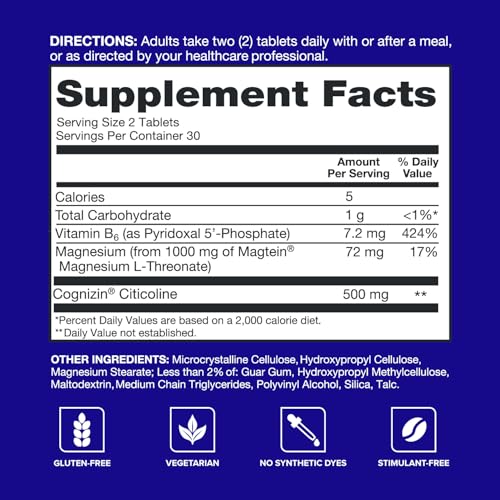 Image 7 of Qunol Brain Health Memory Plus w/Magtein, Cognizin & Vitamin B6, 60ct
