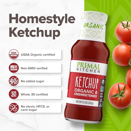 Image 2 of Primal Kitchen Organic Ketchup Variety Pack, Original Unsweetened and Spicy, 11.3 Ounces, Pack of 2