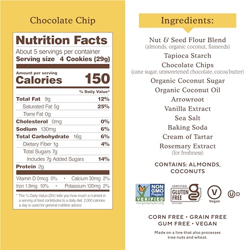 Image 2 of Simple Mills Crunchy Almond Flour Cookies, Chocolate Chip, 5.5oz