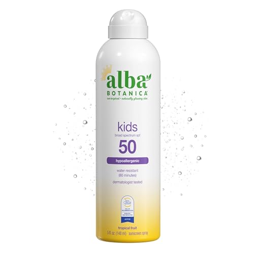 Image 1 of Default Title for the product Alba Botanica Kids Sunscreen Spray for Face and Body, Tropical Fruit, Broad Spectrum SPF 50, Water Resistant, 5 fl. oz. Bottle