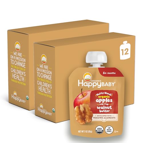 Image 3 of Apples & Walnut Butter / Pack of 12 (3 oz each) for the product Happy Baby Nutty Blends Stage 2 Baby Food Pouches