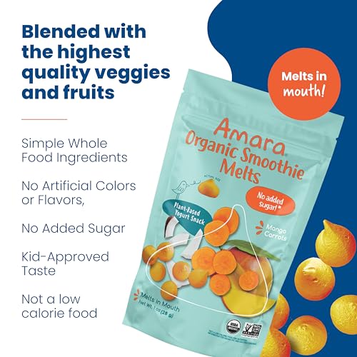 Image 6 of Amara Smoothie Melts - Mango Carrot - Organic Baby Snacks w/ Fruits & Veggies - Plant Based Yogurt Melts - Healthy Toddler Snack - Activity Book Included - Enjoy From 10+ Mos - 6 Resealable Bags