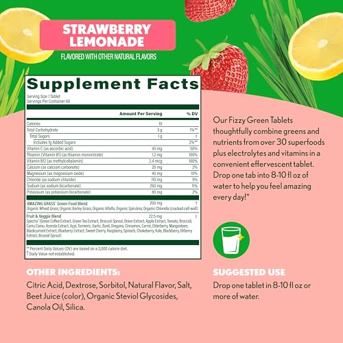 Image 3 of Amazing Grass Fizzy Green Hydration Tablets, Strawberry Lemonade, 60 Count