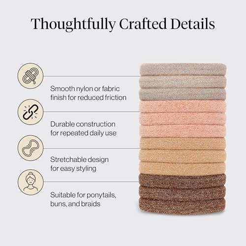 Image 4 of Kitsch Elastic Hair Ties No Damage | Stretchable Hair Bands - Neutral 12pcs