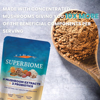 Thumbnail for Eidon SuperBiome, Mushroom Probiotics Powder Blend, Gut Balance, Microbiome Health Supplement with Organic Reishi, Chaga, Lion's Mane, Cordyceps, Turkey Tail, Shitake, Maitake, Phelinus, 30 Servings