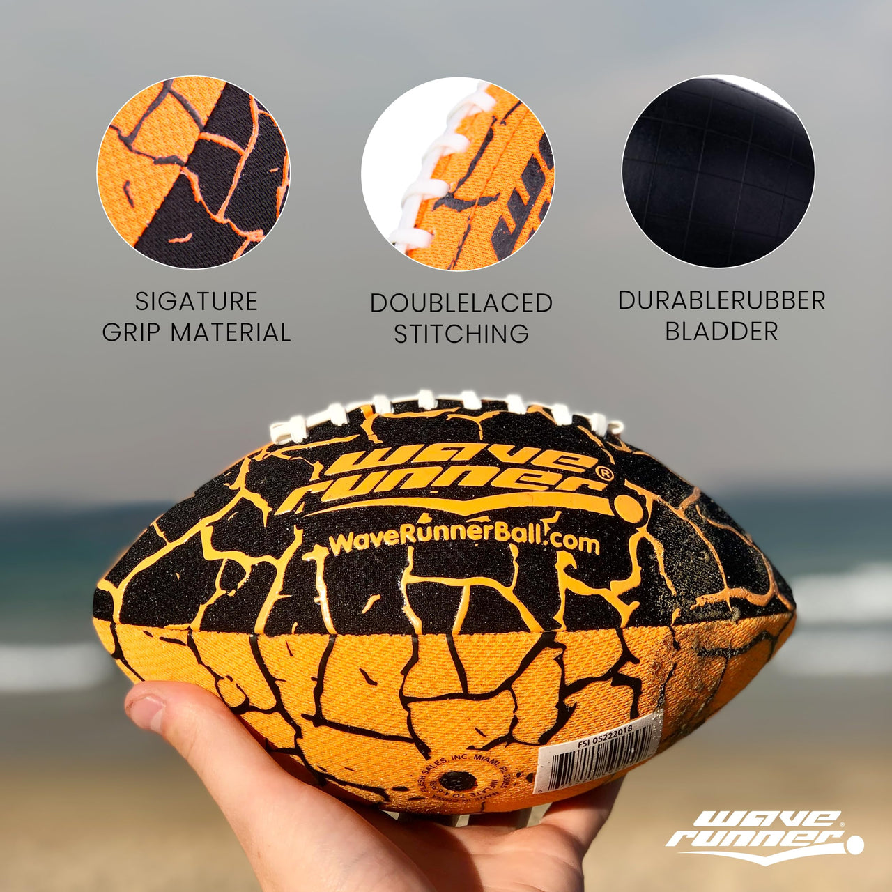 Wave Runner Grip It, Size 9.25in - Water Football, Beach Toys, Kids Outdoor Games for Summer | Pool Toys Football - Special Grip Pattern, Double Laced, Lightweight, All Weather Fun Water Toy