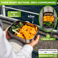 Thumbnail for Blockhütte Stainless Steel Lunch Box for Adults I 47oz I Bento Box 3 Compartments with free Sealing, Leak-Proof Container, Metal Lunchbox for Travel, Work, Eco-Friendly Meal Storage Solution
