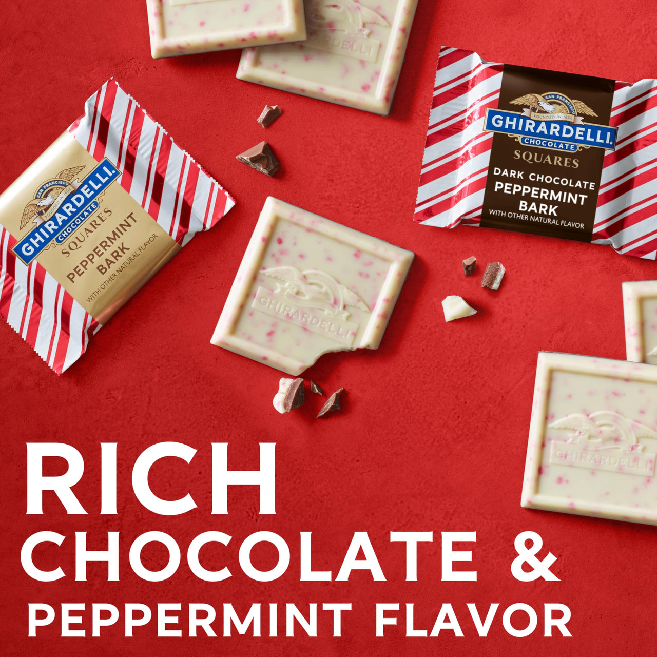 GHIRARDELLI Peppermint Bark SQUARES and Dark Chocolate Peppermint Bark SQUARES Assortment Holiday Gift Box, 24.7 oz