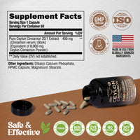 Thumbnail for Ceylon Cinnamon Capsules - Extra Strength - Energy Heart & Metabolism Support for Men & Women - Pure Natural Cinnamon 20:1 Extract Supplement - GMO & Gluten Free - Made in USA - 60 Capsules 2 Month