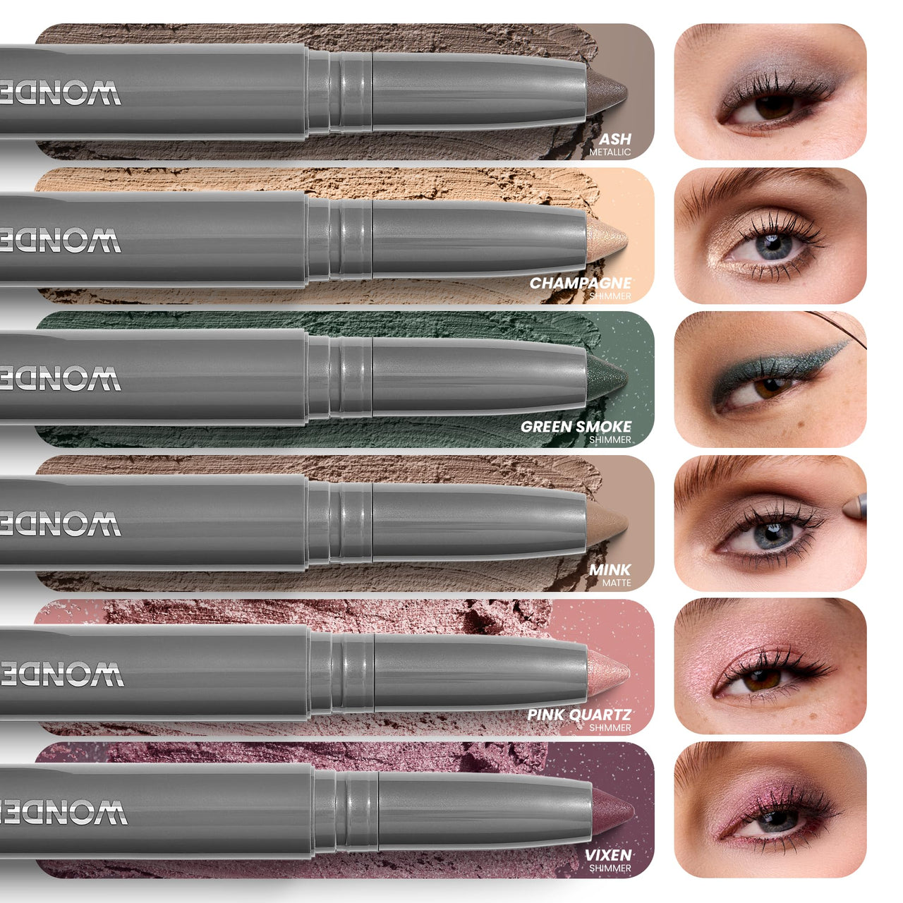 Wonderskin IYKYK Eyeshadow Stick - Longwear Eye Shadow Sticks, Budge-Proof and Waterproof Shimmer Eyeshadow Stick with Built-in Sharpener (Ash)