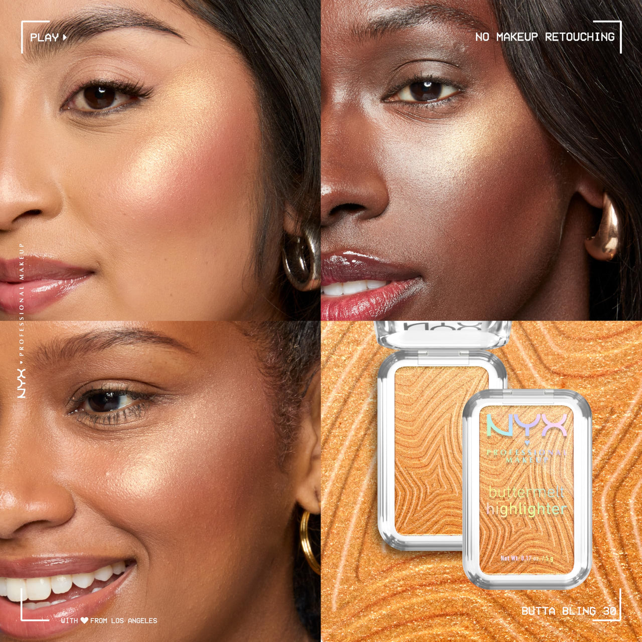 NYX PROFESSIONAL MAKEUP Buttermelt Highlighter, Powder Highlighter Makeup, With Up to 12H Wear and High Impact Glow - 30 Butta Bling (Light Copper)