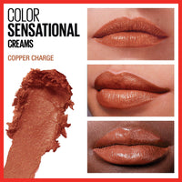 Thumbnail for Maybelline Color Sensational Lipstick, Lip Makeup, Cream Finish, Hydrating Lipstick, Nude, Pink, Red, Plum Lip Color, Copper Charge, 0.15 oz; (Packaging May Vary)