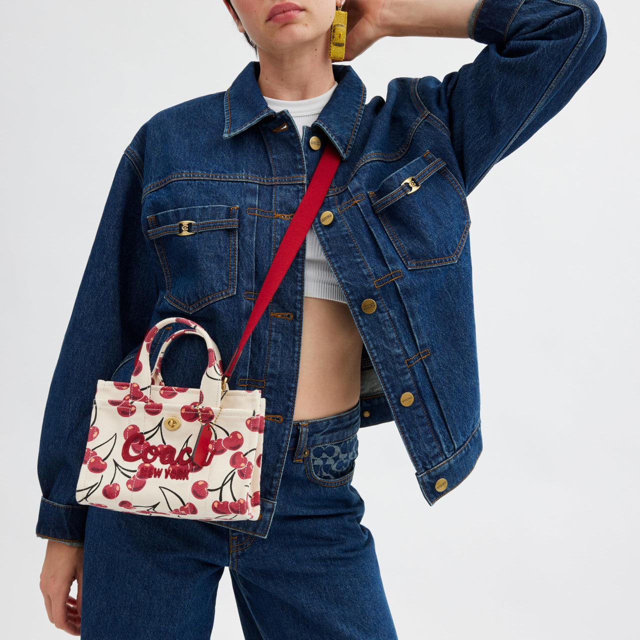 COACH Cargo Tote Bag 20 with Cherry Print Chalk Multi One Size