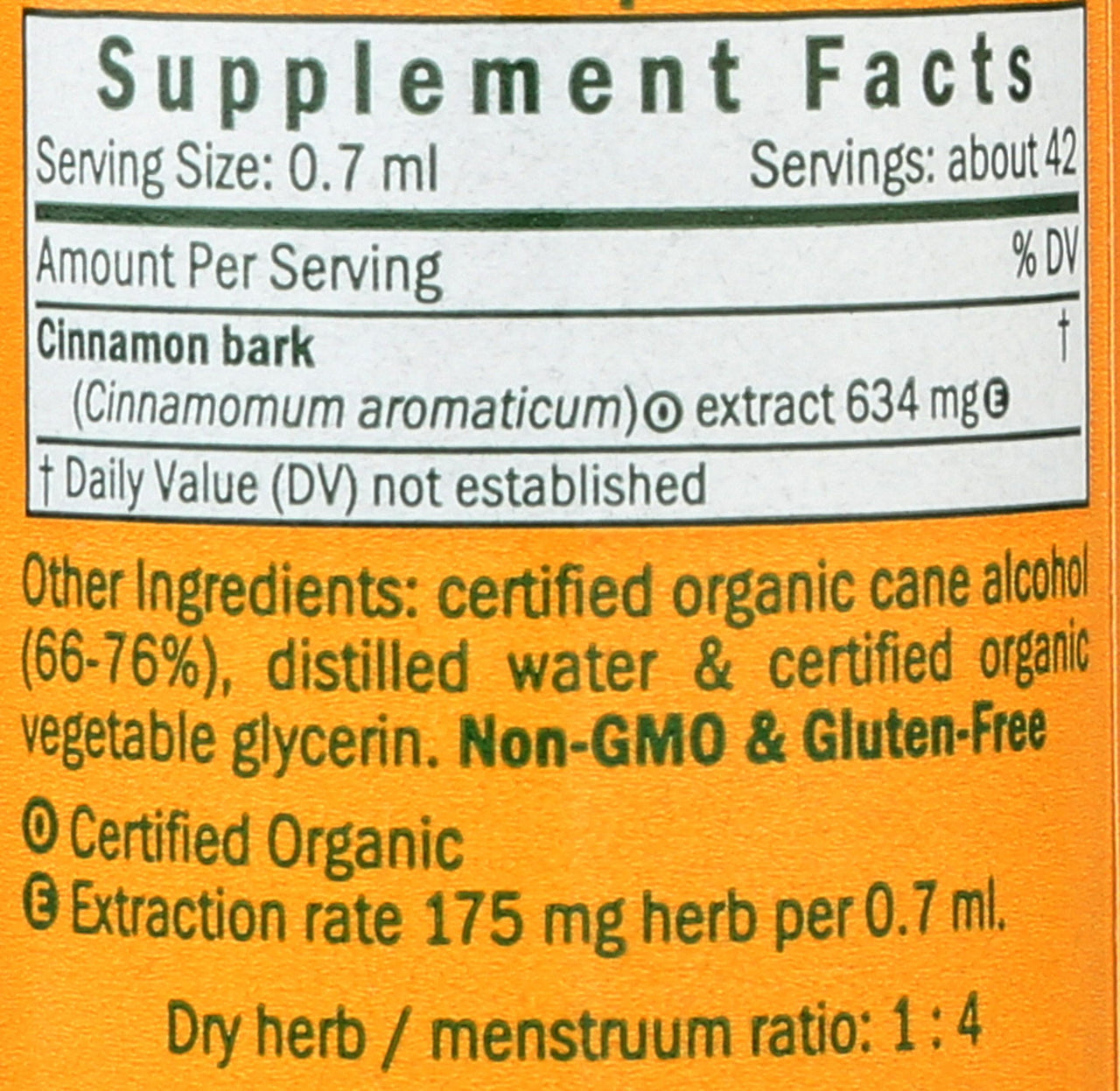 Herb Pharm Certified Organic Cinnamon Liquid Extract for Cardiovascular and Circulatory Support - 1 Ounce