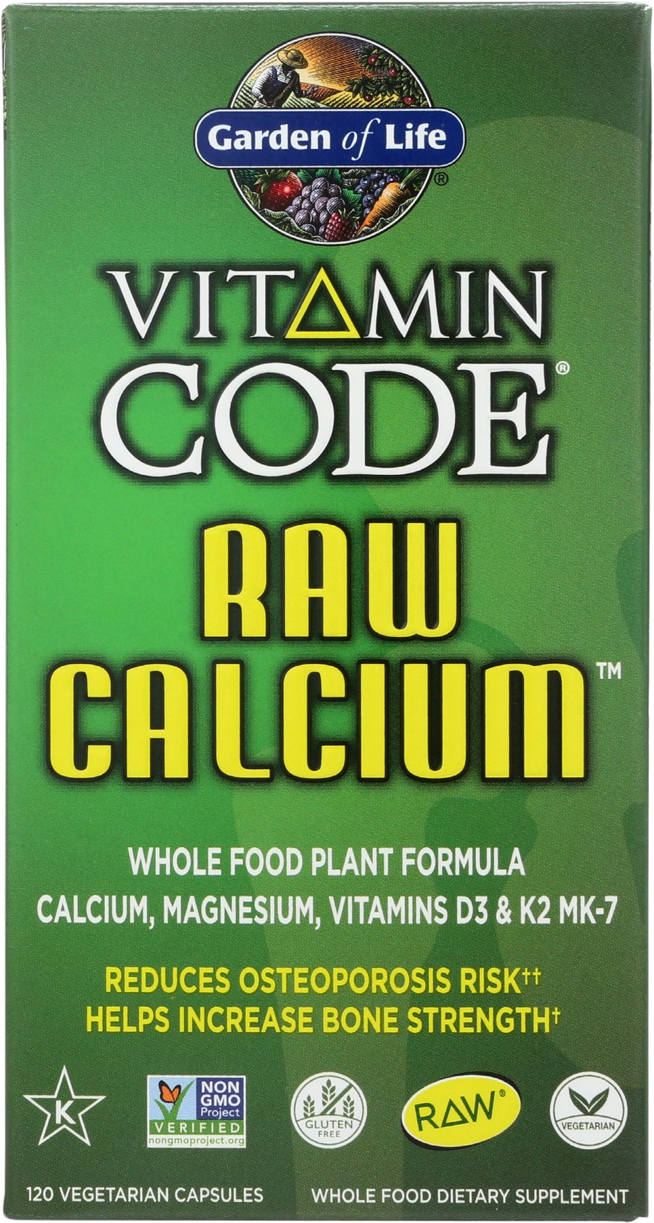 Garden of Life Raw Calcium Supplement for Women and Men - Vitamin Code Made from Whole Foods with Magnesium, K2, Vitamin D3 and Vitamin C plus Probiotics for Digestion, 120 Capsules