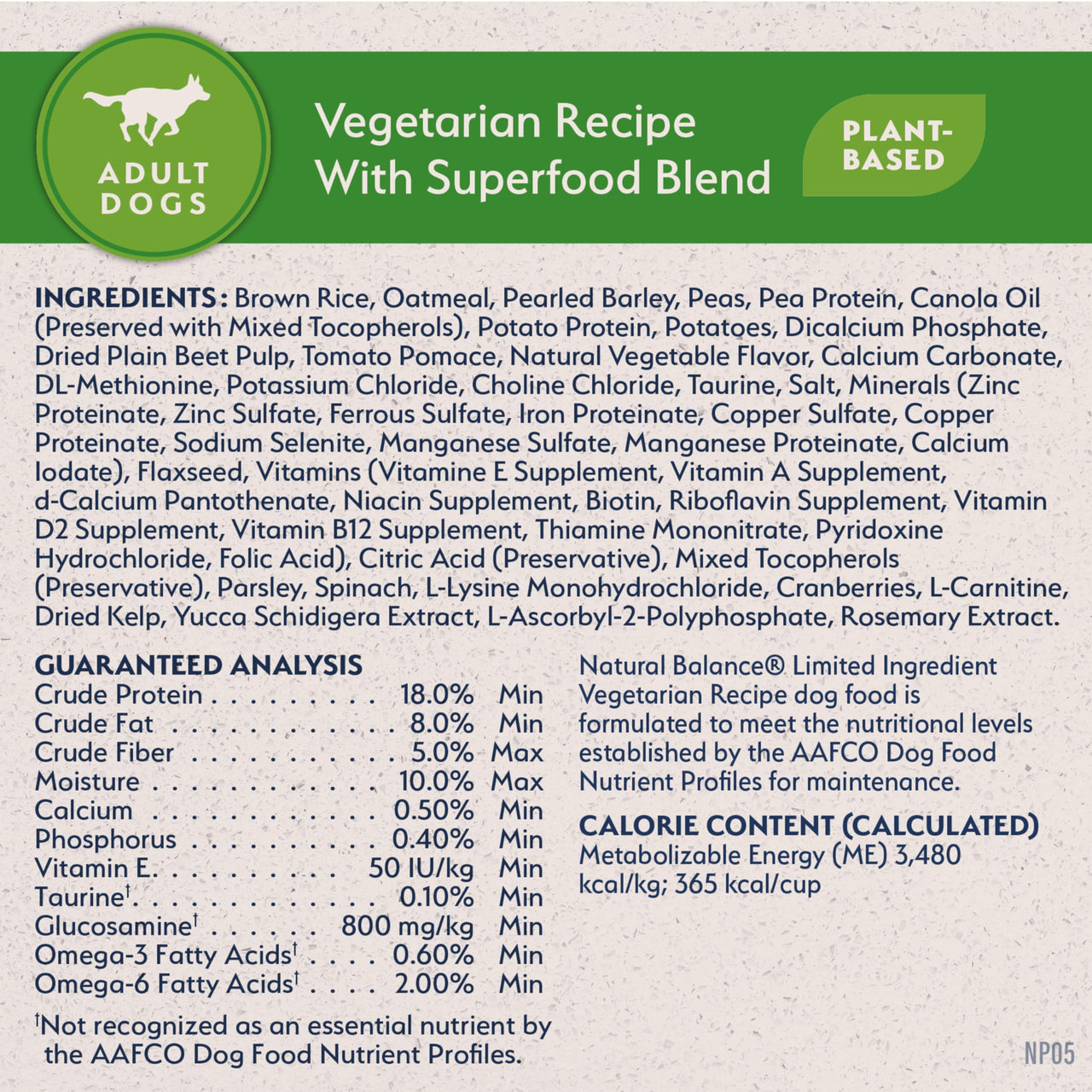 Natural Balance Limited Ingredient Adult Dry Dog Food with Vegan Plant Based Protein and Healthy Grains, Vegetarian Recipe, 4 Pound (Pack of 1)